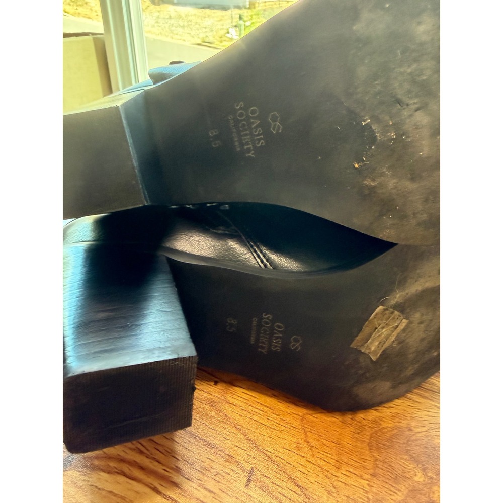 Oasis Society Black Vegan Leather Harness Ankle Boots Pointed Toe Block Heel 8.5 - Picture 10 of 10
